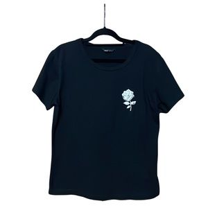 SHEIN Graphic Rose Tee - Black & White - Size 8-10